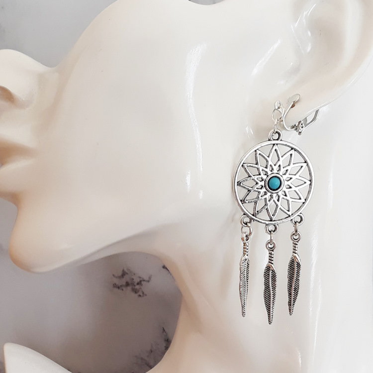 Boucles D'oreilles Longues Pendantes Attrape-rêves Perles Boho - Ton Or, Crochet
