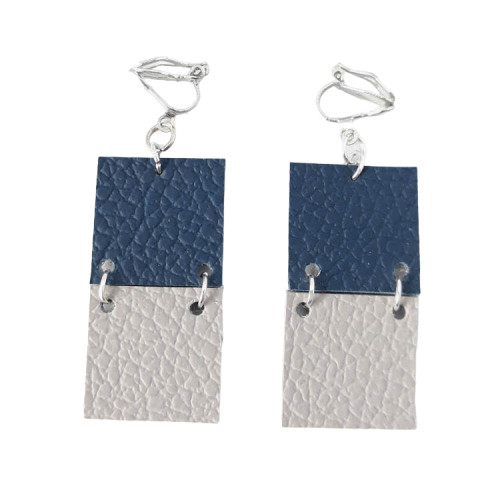 Boucles D'oreilles Clips Carrés Vintage Années 80 - Velours Noir Et Pierre Bleue - Occasion