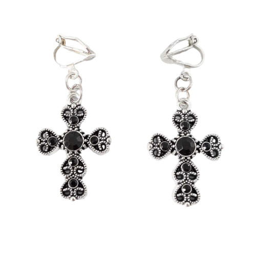 Boucles D'oreilles Clips Vintage Années 80 Argenté & Noir - Occasion