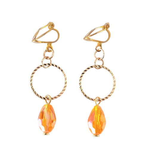 Boucles D'oreilles Clips Anciennes - Cascade De Perles Oranges Pampilles Vintage